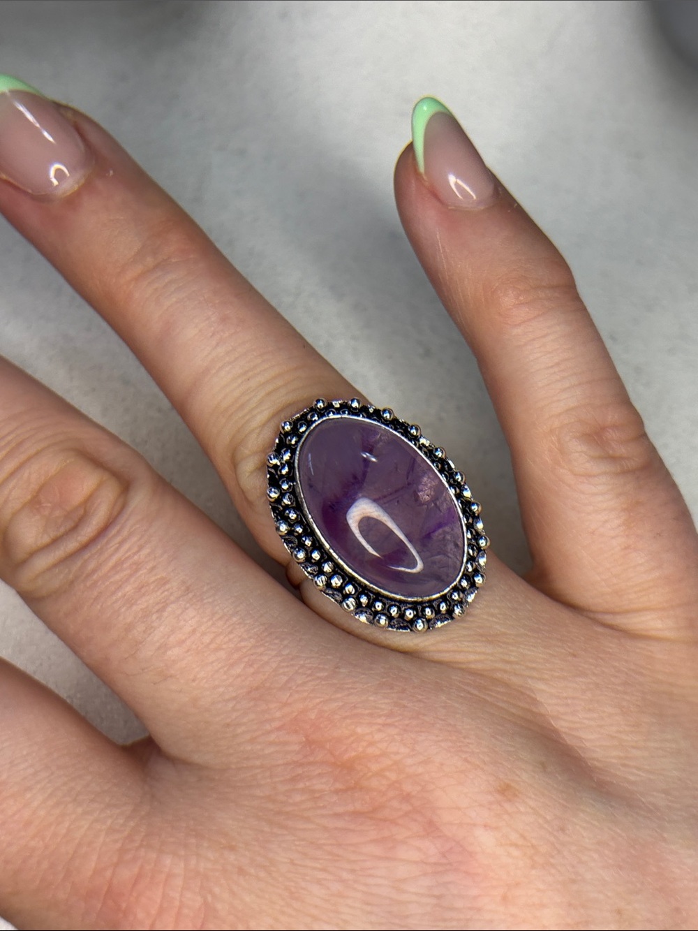 925 Silver plated Oval Amethyst Statement Ring - Purple